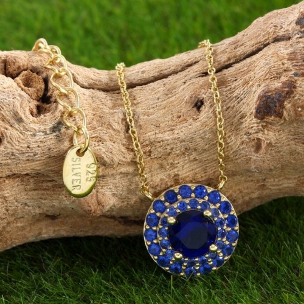 Solid 925 SS & Yellow Gold Overlay Sapphire